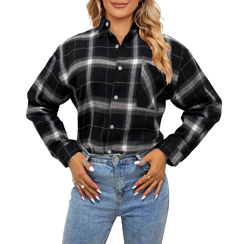 Single-Breasted Long Sleeve Shirt with Polo Collar for Women - Image 5