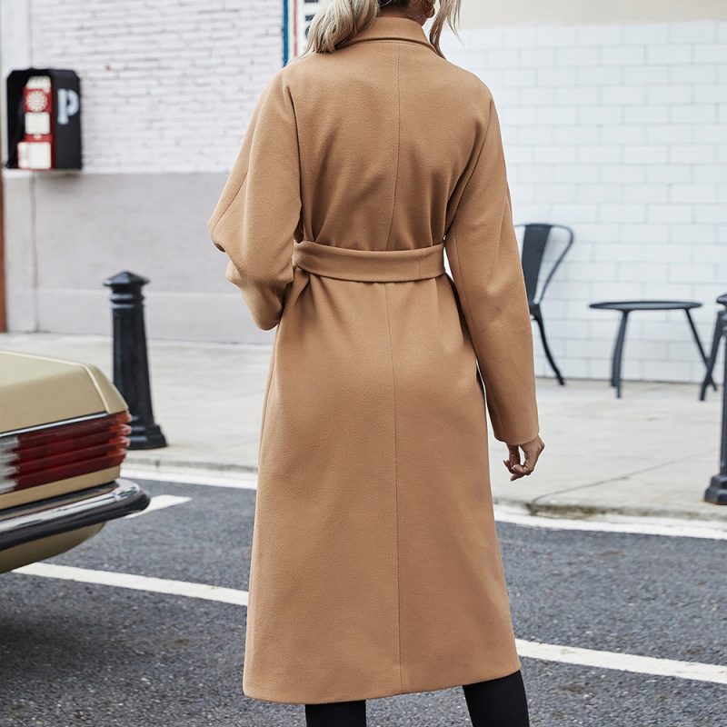 Lace-Up Double-Breasted Woolen Coat: Stylish Outerwear - Image 3