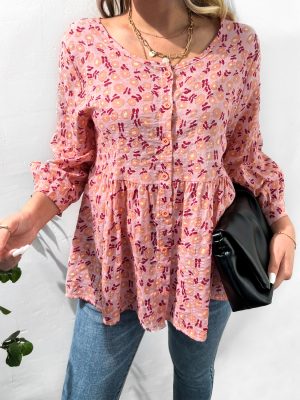 Floral Cotton Linen Shirt with Three-Quarter Sleeves