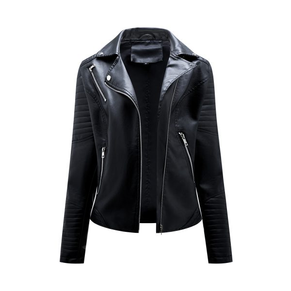 Slim-Fit Collared Leather Jacket for Spring/Autumn - Image 4