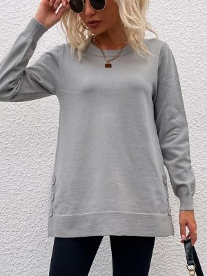 Buttoned Split Neck Sweater