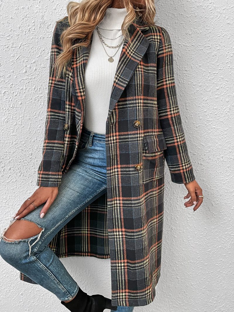Trendy Single-Breasted Plaid Wool Coat - Image 3