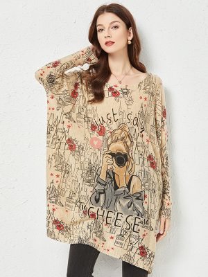 Knitwear Print Slim-Fit Sweater for Plus-Size Women