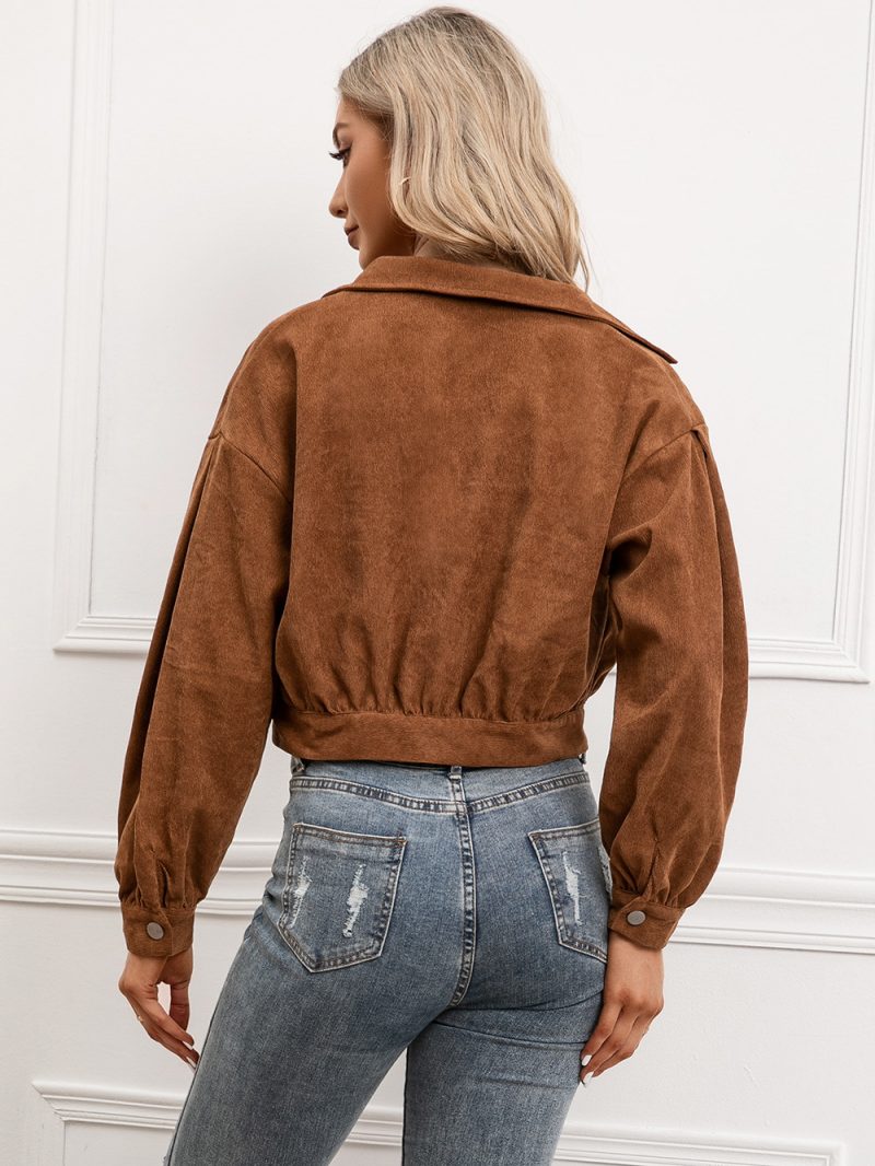 Chic Short Jacket for Women – Single-Breasted Collared Design with Pockets - Image 4