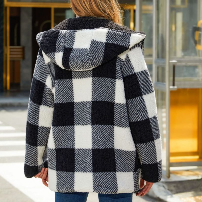 Warm Plaid Buckle-Free Hooded Cardigan - Image 3