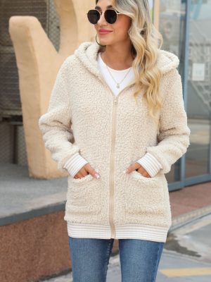 Hooded Zipper Solid Color Mid-Length Coat