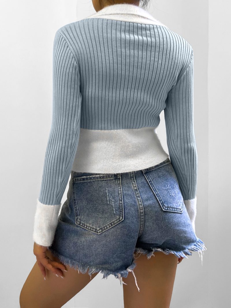 Color-Matching Zipper Knitwear for Women in Autumn/Winter - Image 3