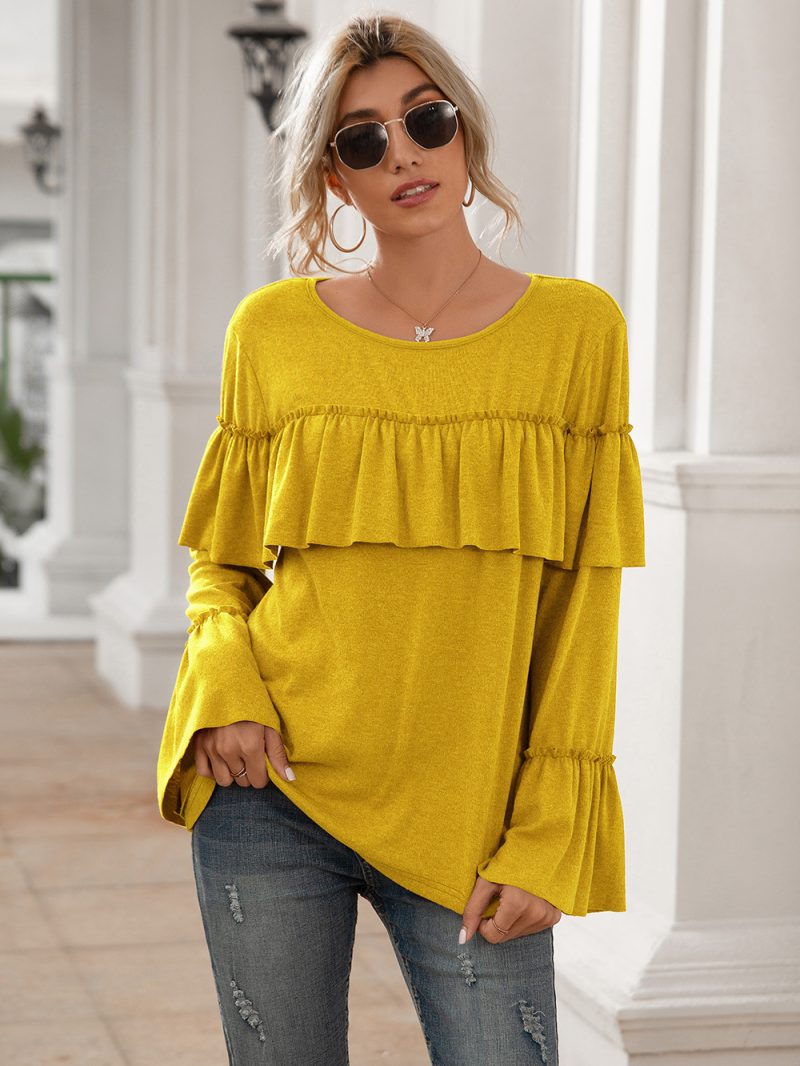 Summer Ruffled Stitching Long Sleeve Mid-Length T-Shirt - Image 6