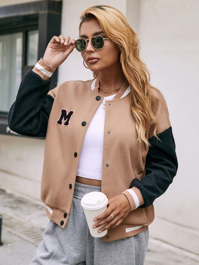 Versatile Solid Color Cardigan Coat – Casual Long Sleeve Varsity Jacket for Women - Image 4