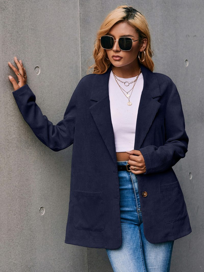 Corduroy Single-Breasted Small Blazer Trench Coat - Image 4