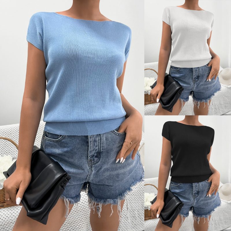 Casual Short-Sleeved Knitted Top for Women - Image 4