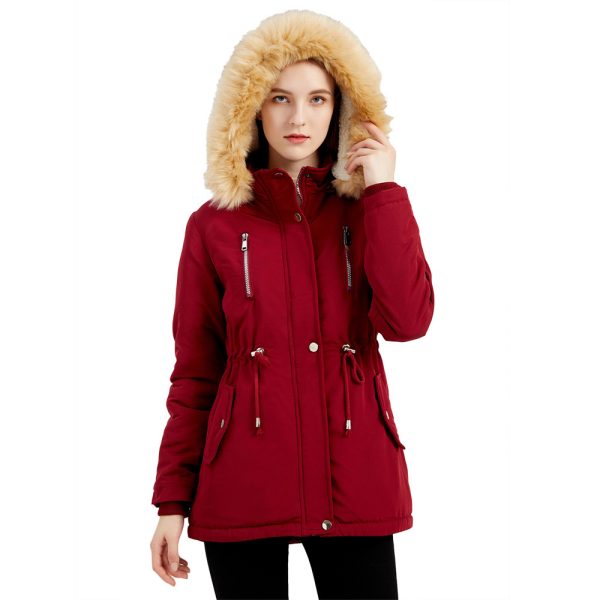 Thick Lambskin Cotton-Padded Coat with Removable Hat for Women