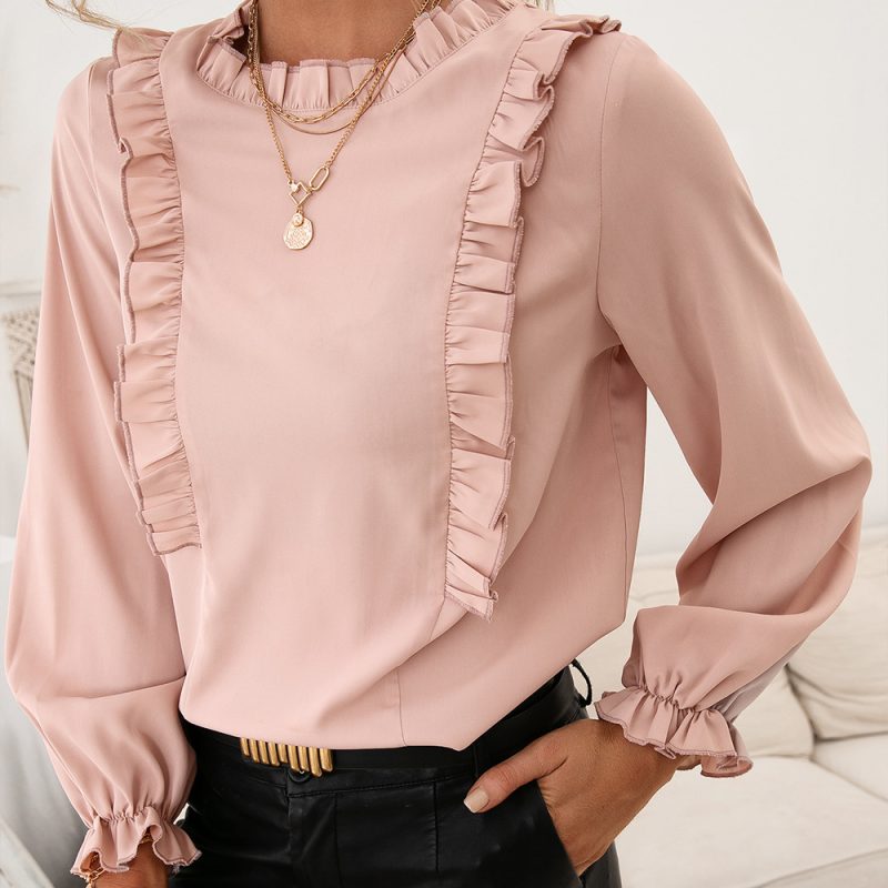 Round Neck Wooden Ear Patchwork Long Sleeve - Image 4