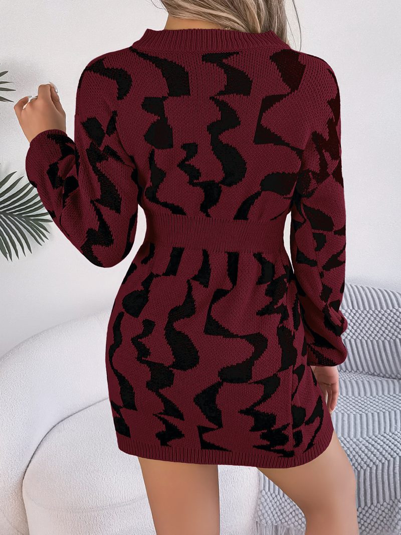Contrast V-Neck Sweater Dress - Image 7