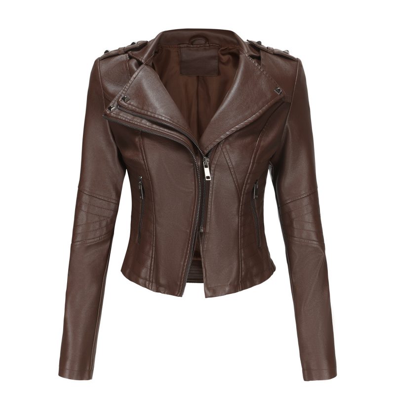 Slim-Fit Collared Leather Jacket for Spring/Autumn - Image 5
