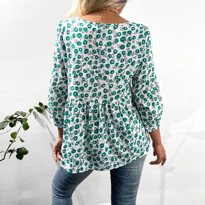 Floral Cotton Linen Shirt with Three-Quarter Sleeves - Image 7