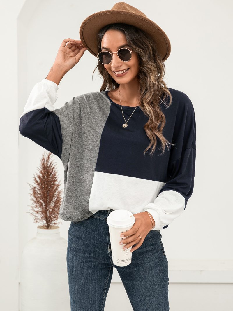 Casual Multicolor Long Sleeve T-Shirt with Round Neck - Image 4