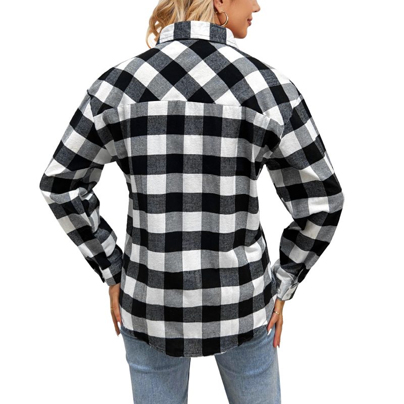 Single-Breasted Long Sleeve Shirt with Polo Collar for Women - Image 3