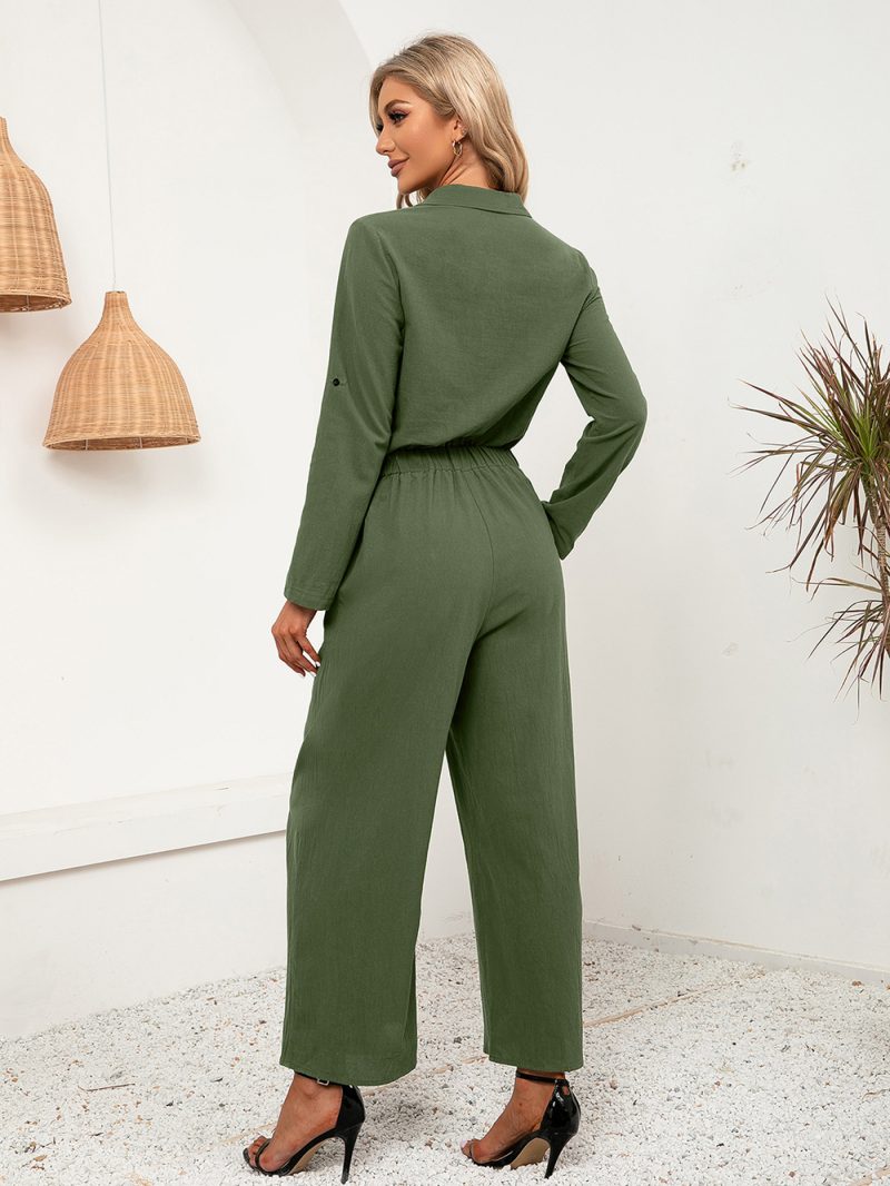 Double Pocket Single-Breasted Long Sleeve Jumpsuit - Image 2