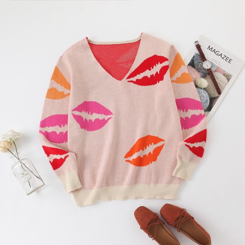 Kiss Lips V-Neck Sweater - Image 5