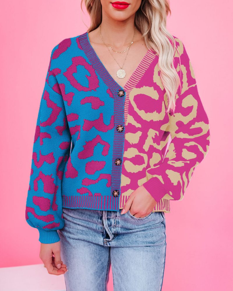Leopard Print V-Neck Cardigan - Image 6