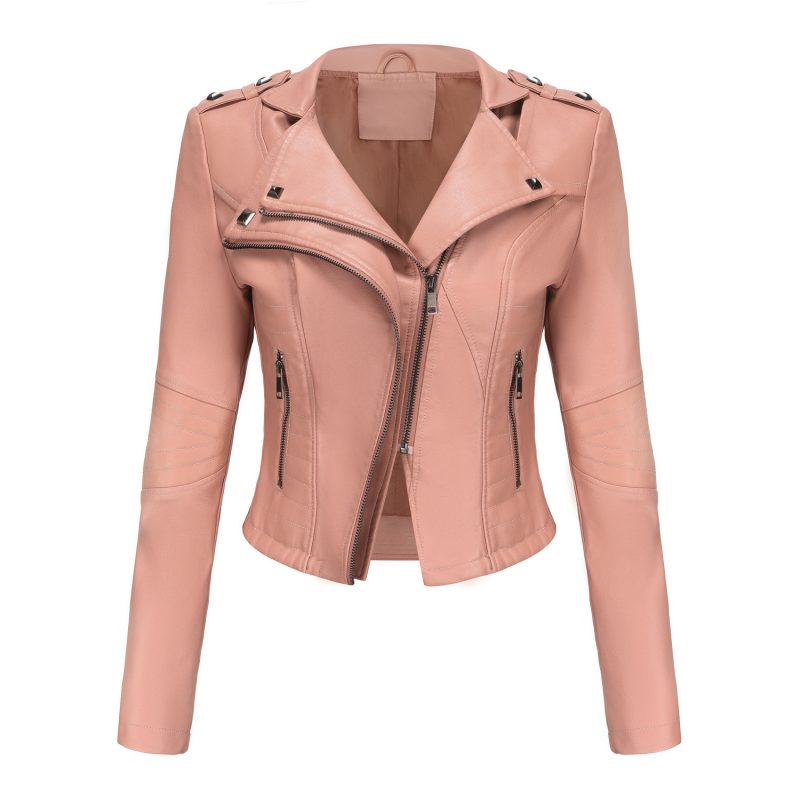 Slim-Fit Collared Leather Jacket for Spring/Autumn - Image 3