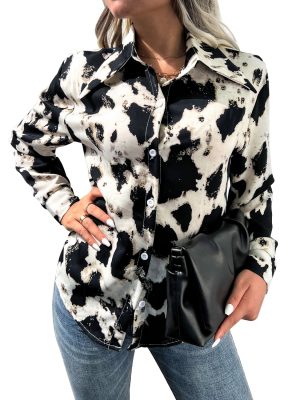 Collared Print Top with Single-Breasted Detail for Autumn/Winte