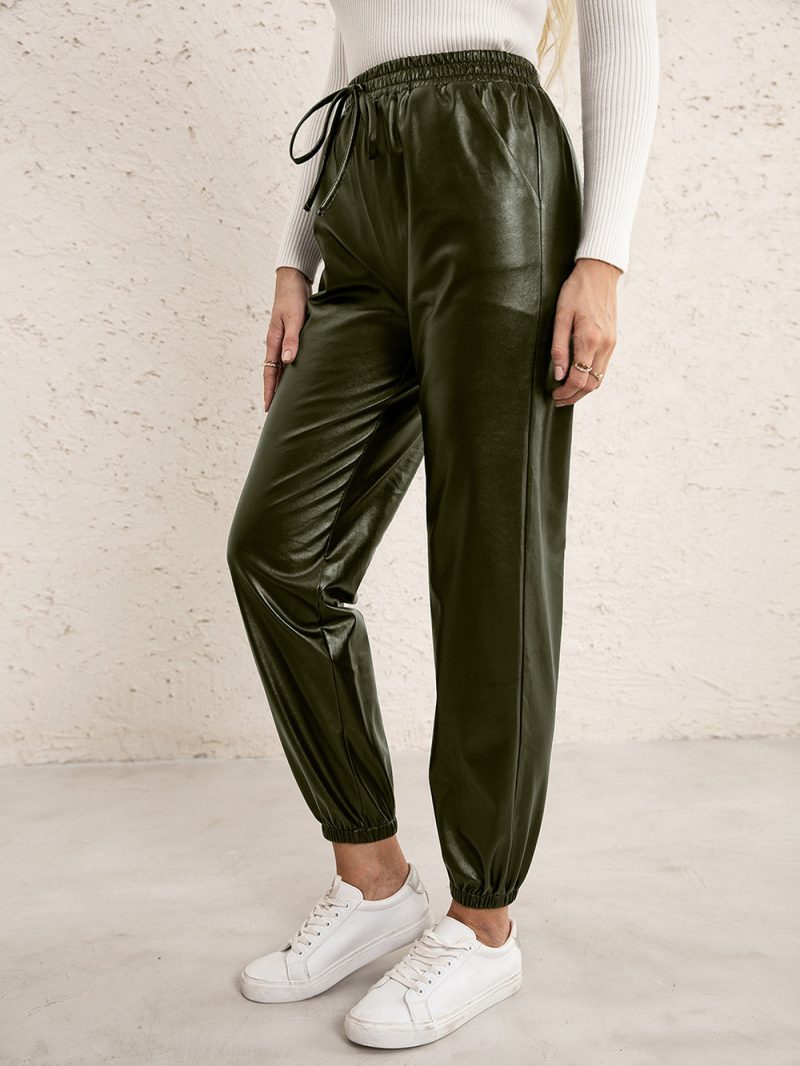 Leather Trousers with Elastic Waist and Ankle Ties - Image 4