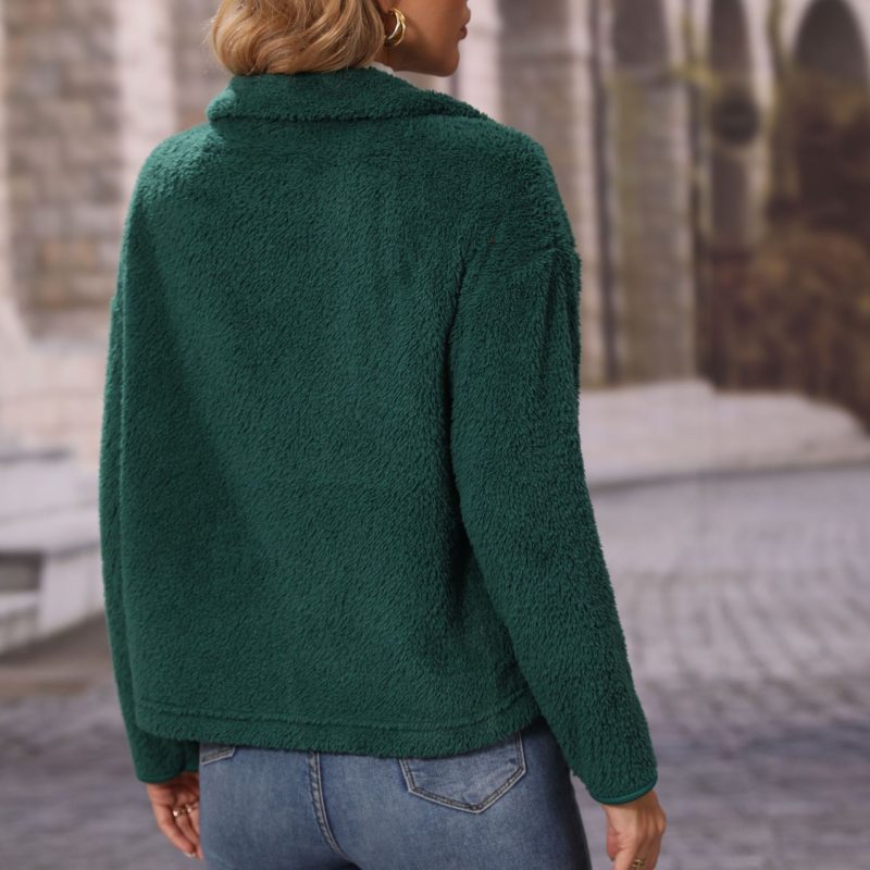 Women's Round Neck Adjustable Rope Zipper Plush Casual Jacket - Image 4