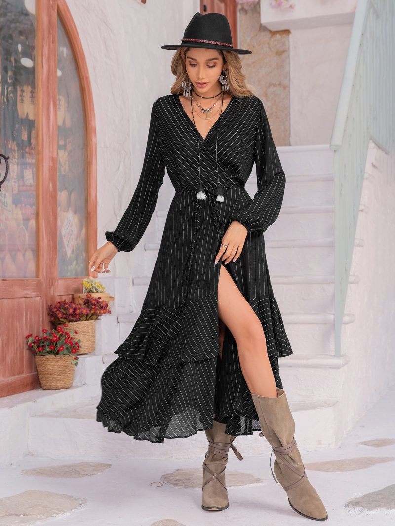 Mixed Batch Black Chiffon High Waist Lantern Sleeve Holiday Dress - Image 5