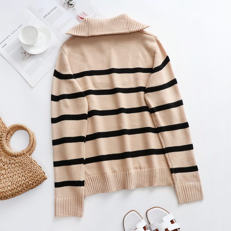 Zipper Striped Turtleneck Sweater - Image 6