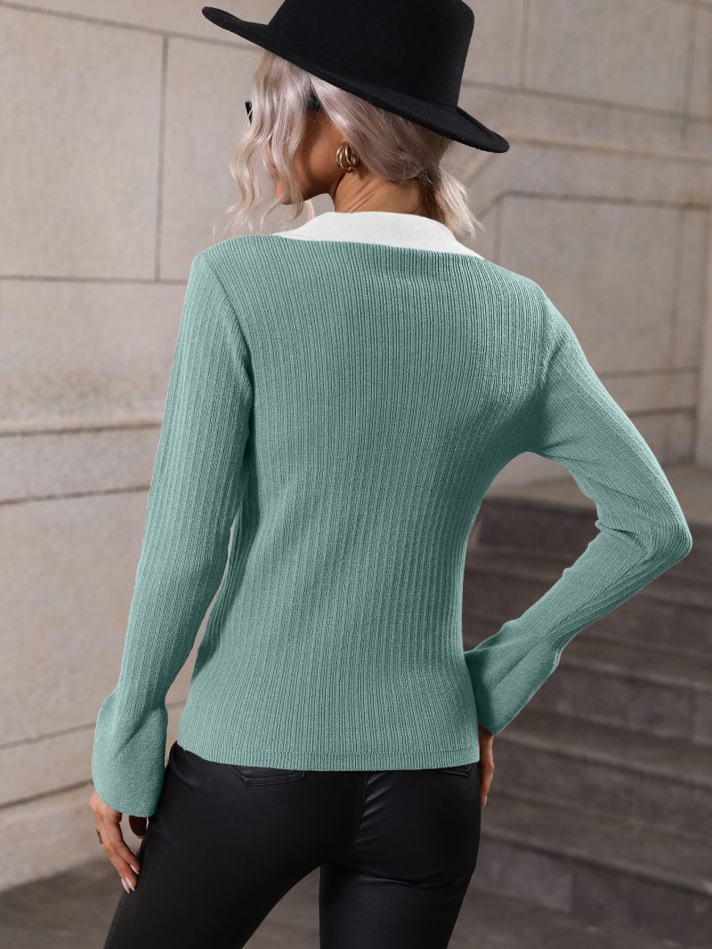 Autumn Winter Bell Sleeve Collared Pullover Sweater | Women - Image 14