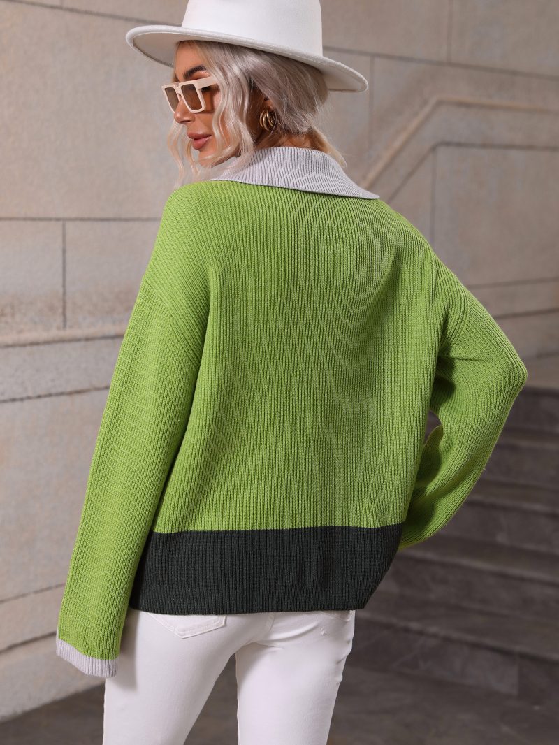 Zipper Color Matching Knit Pullover - Image 5