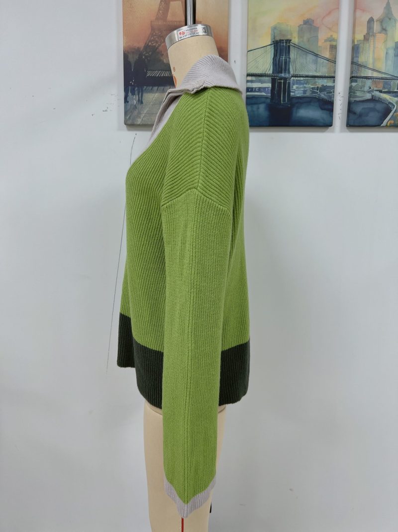 Zipper Color Matching Knit Pullover - Image 12
