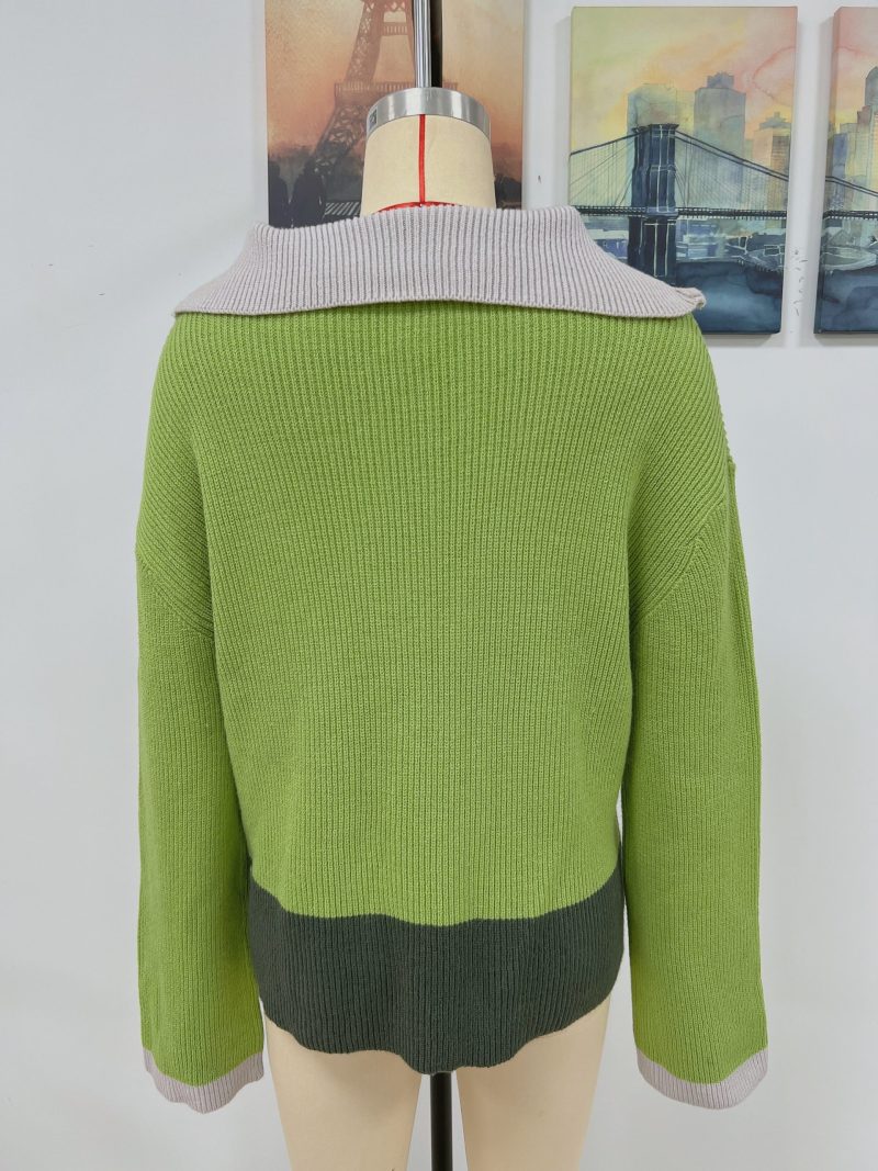 Zipper Color Matching Knit Pullover - Image 13