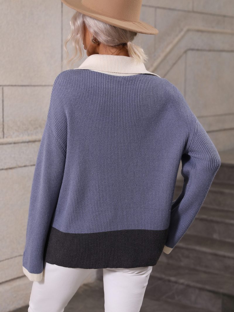 Zipper Color Matching Knit Pullover - Image 15