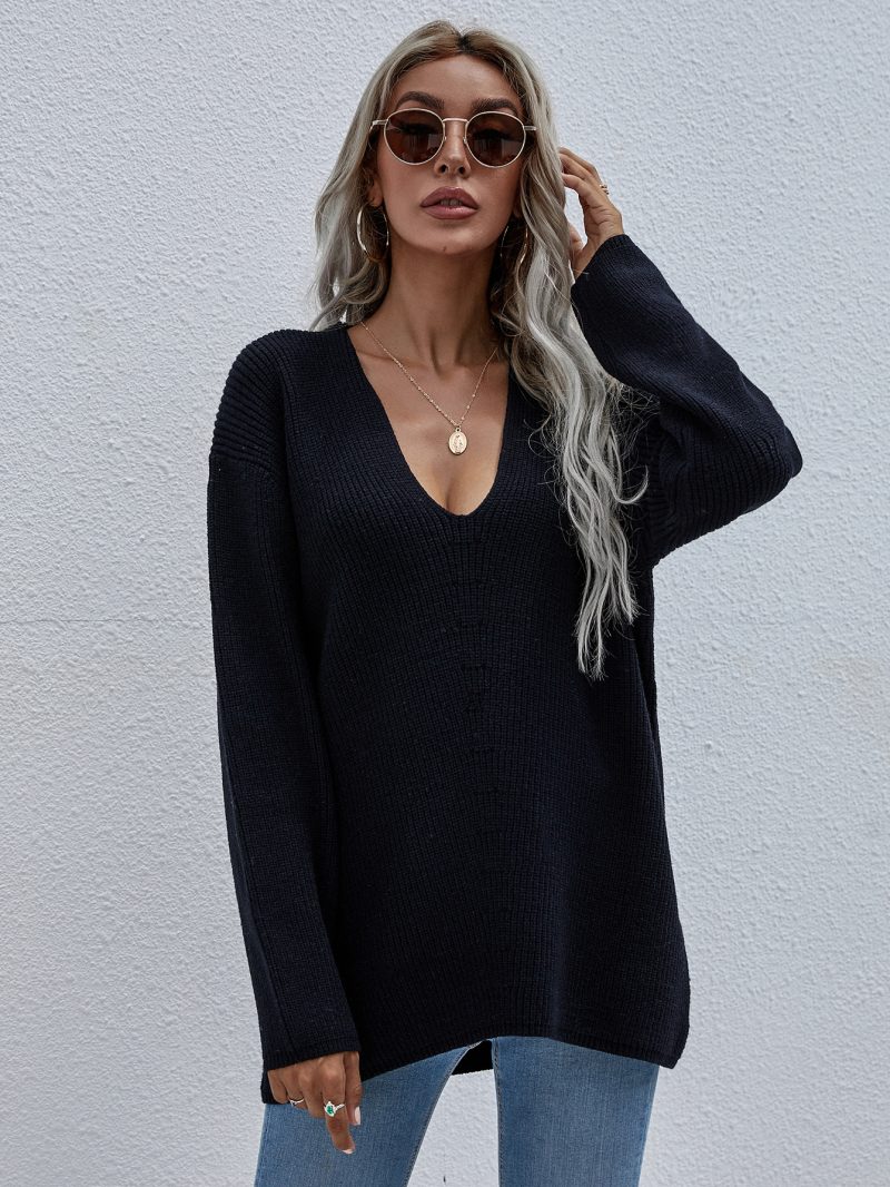 Loose Office V-Neck Sweater | Autumn Winter Solid Color - Image 4