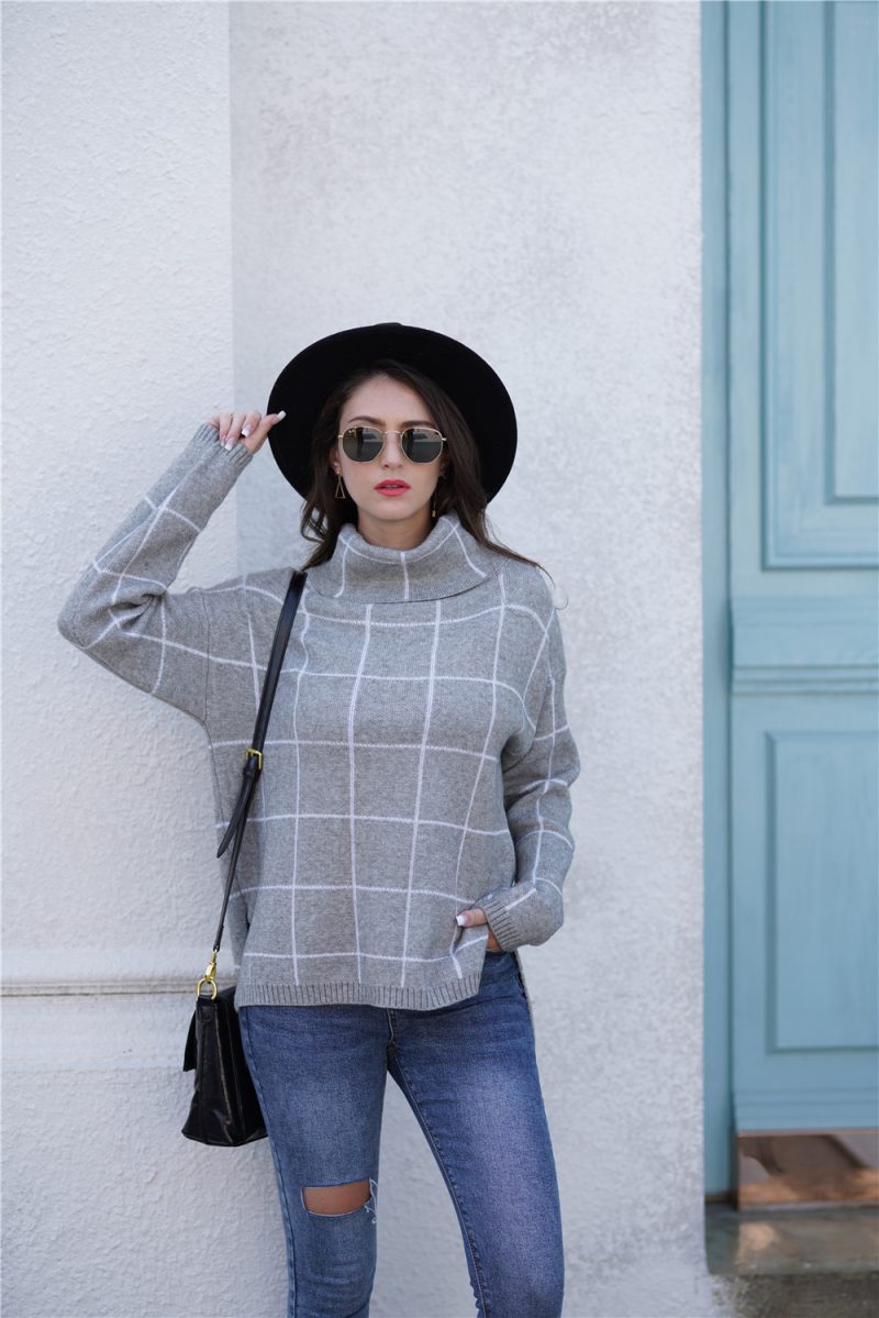 Turtleneck Plaid Office Sweater - Image 2
