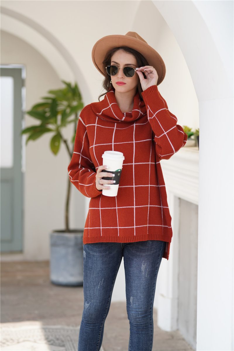Turtleneck Plaid Office Sweater