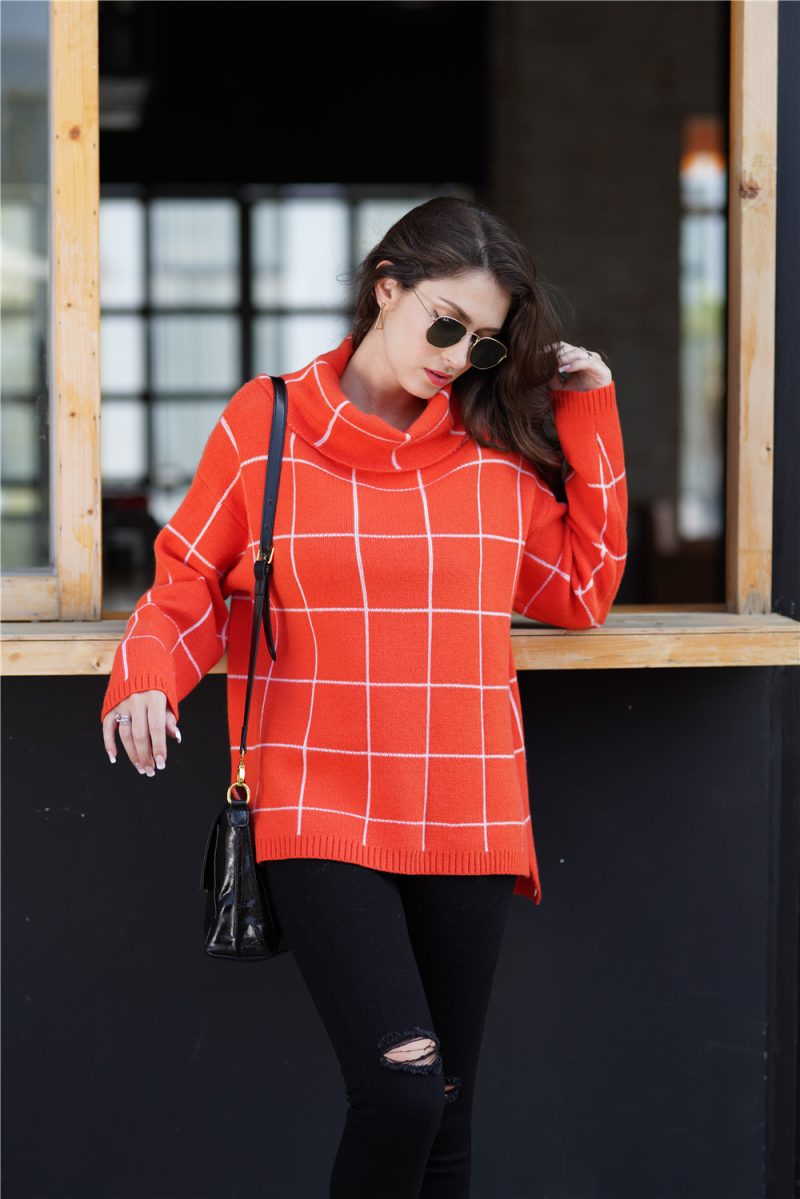 Turtleneck Plaid Office Sweater - Image 4