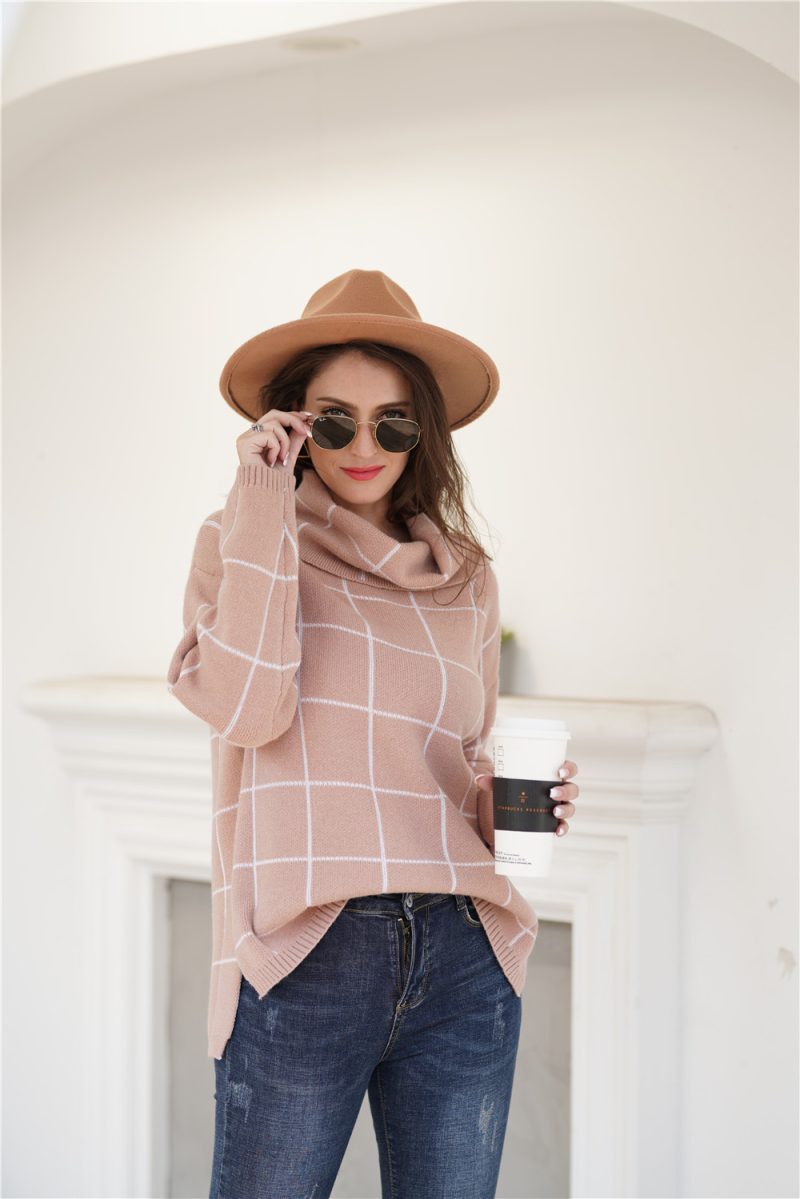 Turtleneck Plaid Office Sweater - Image 5