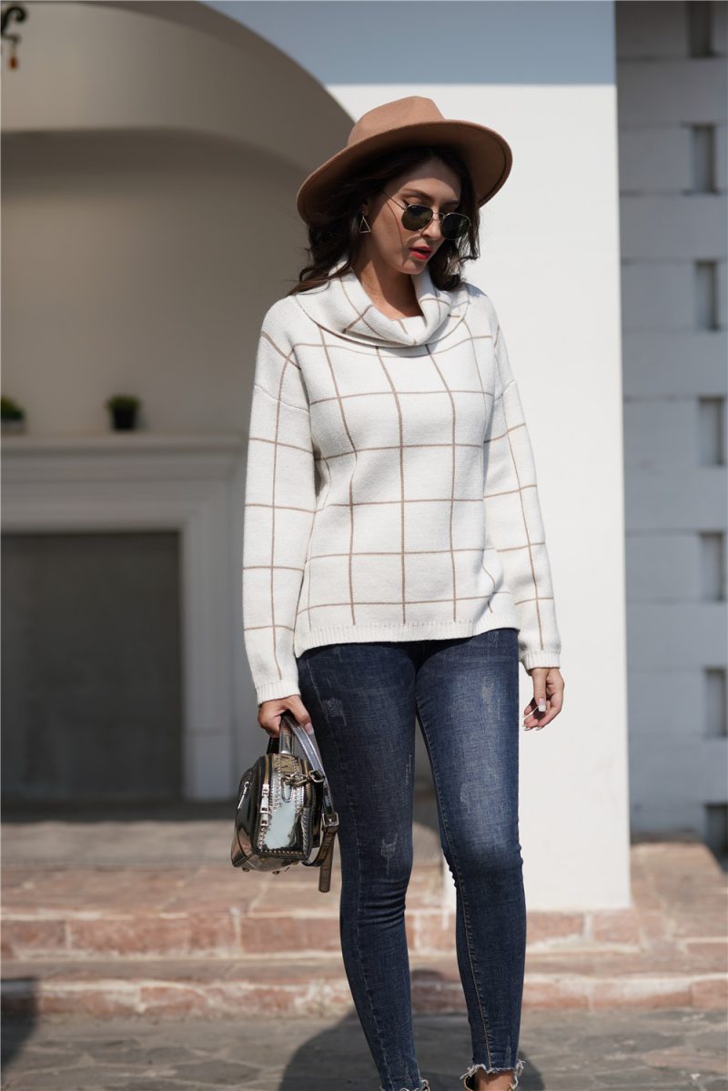 Turtleneck Plaid Office Sweater - Image 6