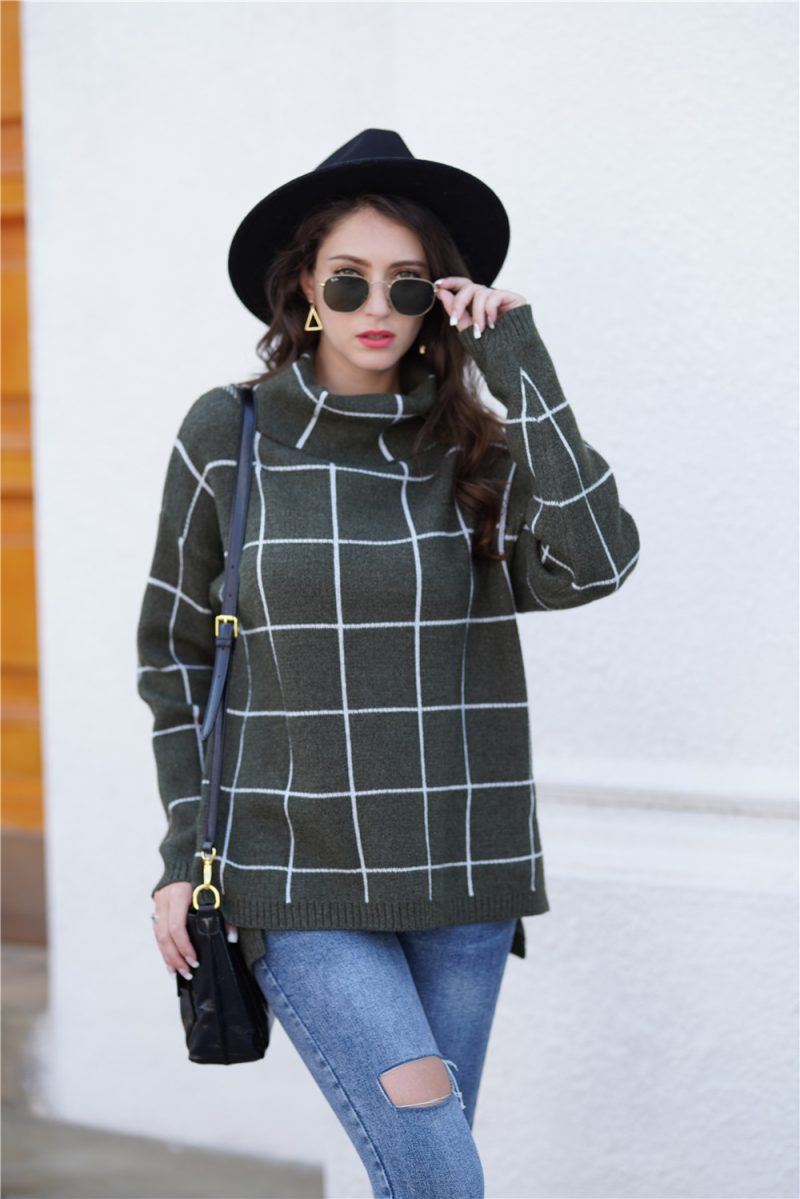 Turtleneck Plaid Office Sweater - Image 7