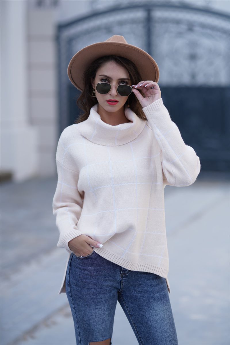 Turtleneck Plaid Office Sweater - Image 8