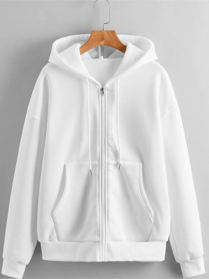 Fleece-Lined Solid Color Zipper Hoodie