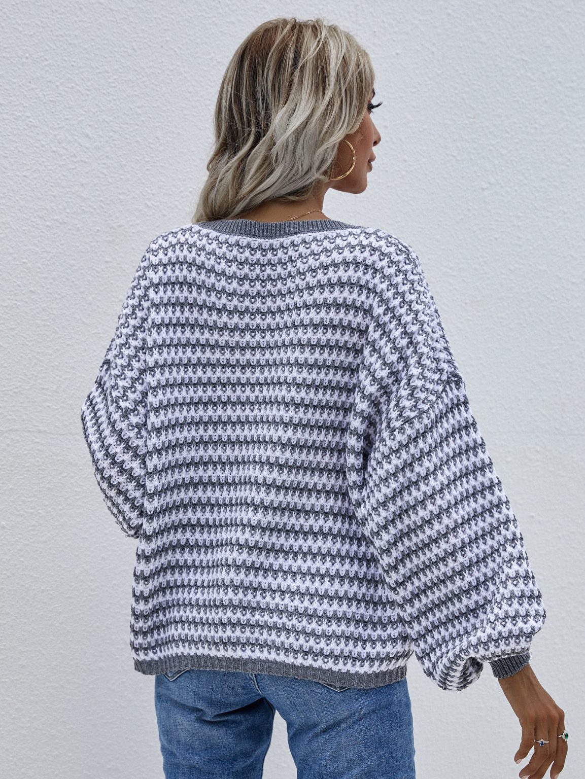 Plus Size V-Neck Stripe Sweater - Image 2