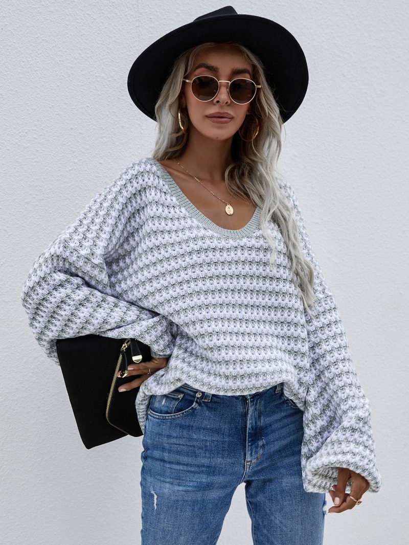 Plus Size V-Neck Stripe Sweater - Image 4