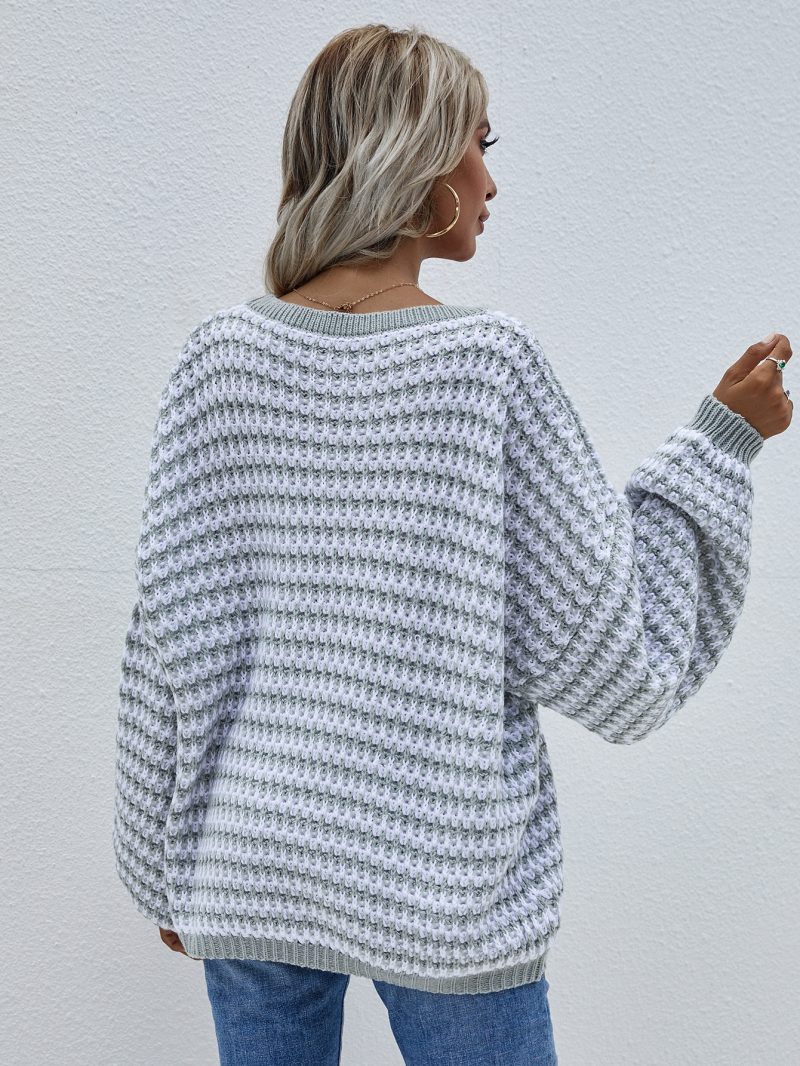 Plus Size V-Neck Stripe Sweater - Image 5