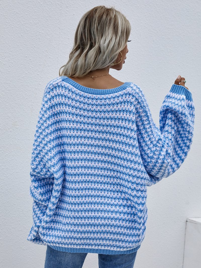 Plus Size V-Neck Stripe Sweater - Image 7