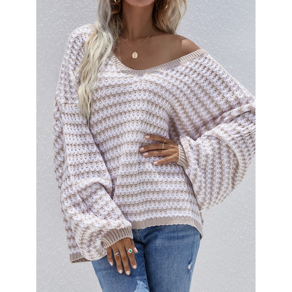 Plus Size V-Neck Stripe Sweater - Image 8